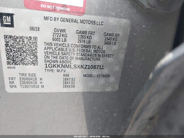1GKKNMLSXKZ108711 GMC Acadia Slt-1