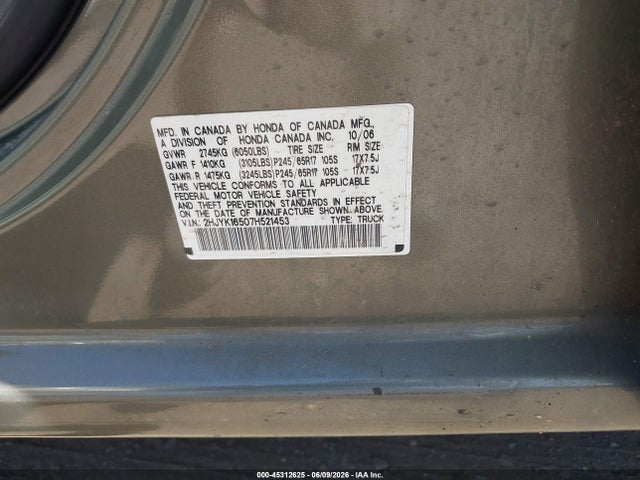 Продаж на аукціоні авто 2007 Honda Ridgeline Rtl, vin: 2HJYK16507H521453, номер лоту: 45312625