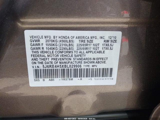 Aukcja sprzedaży 2011 Honda Cr-v Ex, vin: 5J6RE4H5XBL029906, numer aukcji: 45312632