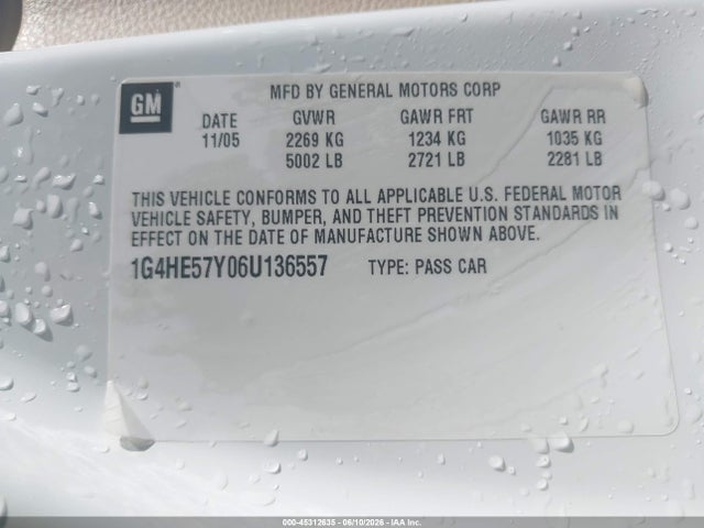 Продаж на аукціоні авто 2006 Buick Lucerne Cxs, vin: 1G4HE57Y06U136557, номер лоту: 45312635
