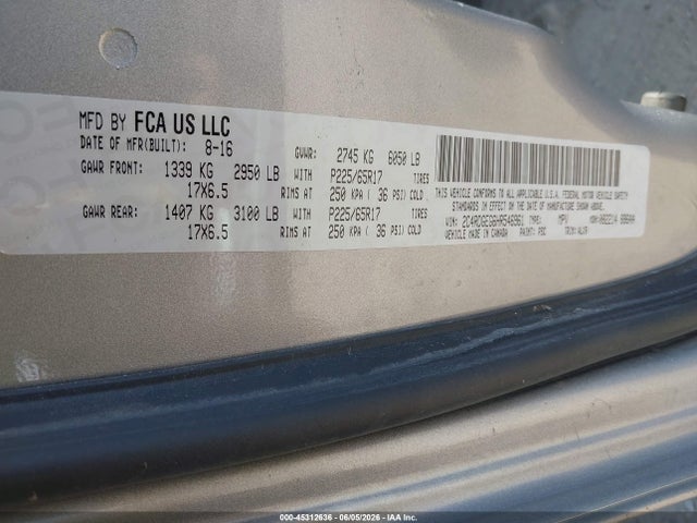 Aukcja sprzedaży 2017 Dodge Grand Caravan Gt, vin: 2C4RDGEG6HR546961, numer aukcji: 45312636