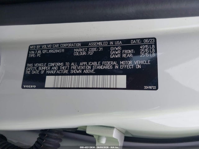Aukcja sprzedaży 2024 Volvo S60 B5 Plus Dark Theme, vin: 7JRL12FLXRG284511, numer aukcji: 45312638