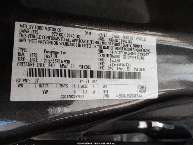 Ford FOCUS SE 2017 1FADP3K24HL239547 Image 9