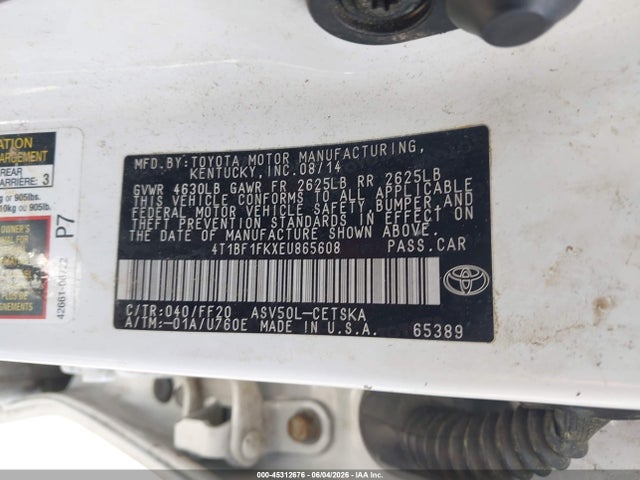 Aukcja sprzedaży 2014 Toyota Camry Se, vin: 4T1BF1FKXEU865608, numer aukcji: 45312676