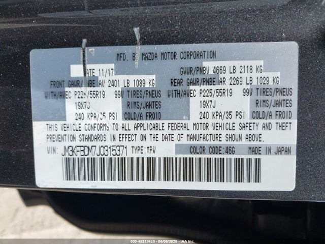 Продажа на аукционе авто 2018 Mazda Cx-5 Grand Touring, vin: JM3KFBDM7J0315371, номер лота: 45312680