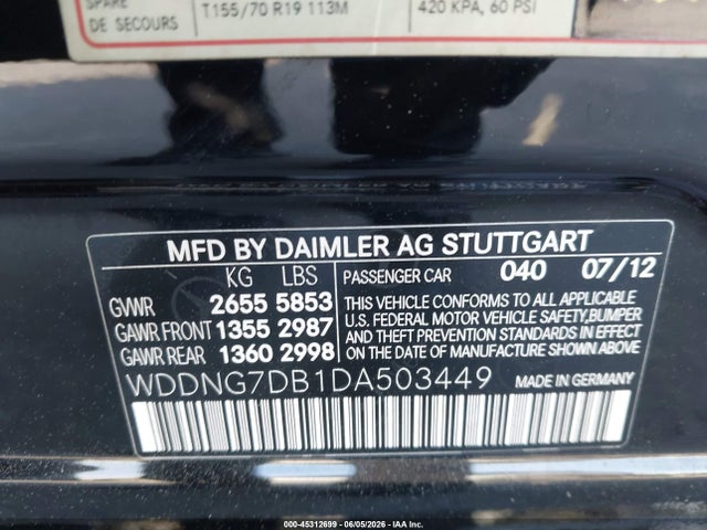 Auction sale of the 2013 Mercedes-benz S 550, vin: WDDNG7DB1DA503449, lot number: 45312699