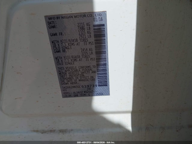 Nissan Pathfinder Sl 2016 5N1AR2MN3GC619739 Image 9
