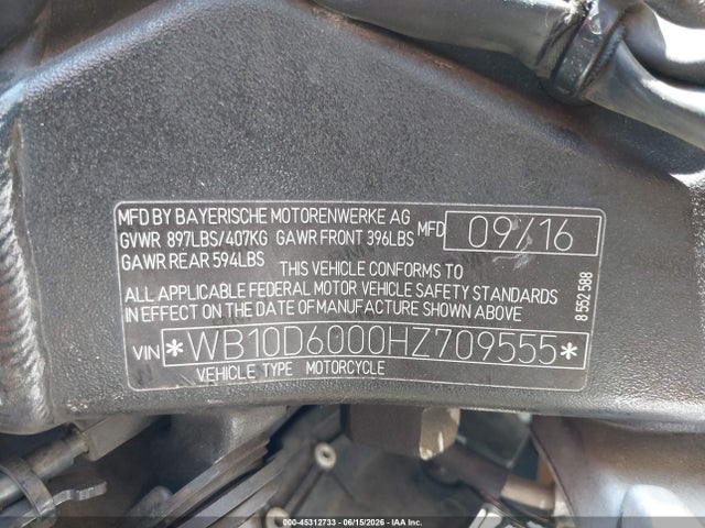 Aukcja sprzedaży 2017 Bmw S 1000 Rr, vin: WB10D6000HZ709555, numer aukcji: 45312733