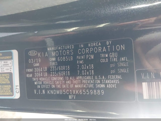 KIA SEDONA EX 2019 KNDMB5C1XK6559889 Image 9