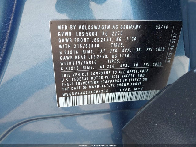 Aukcja sprzedaży 2017 Volkswagen Tiguan 2.0t/2.0t S, vin: WVGBV7AX2HK004254, numer aukcji: 45312786