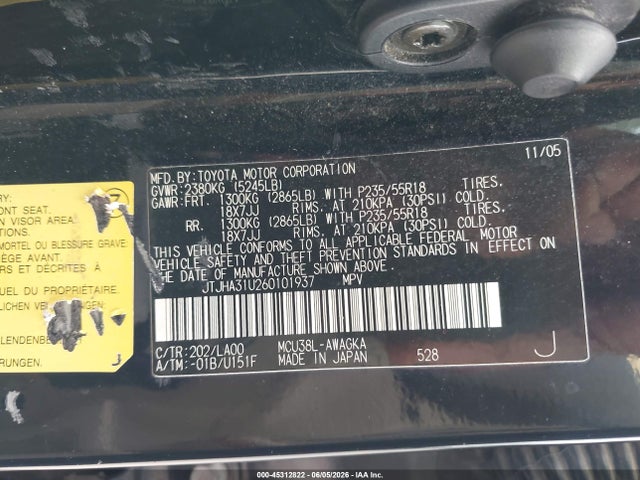 Aukcja sprzedaży 2006 Lexus Rx 330, vin: JTJHA31U260101937, numer aukcji: 45312822