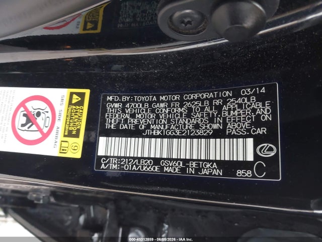 Продаж на аукціоні авто 2014 Lexus Es 350, vin: JTHBK1GG3E2123829, номер лоту: 45312859