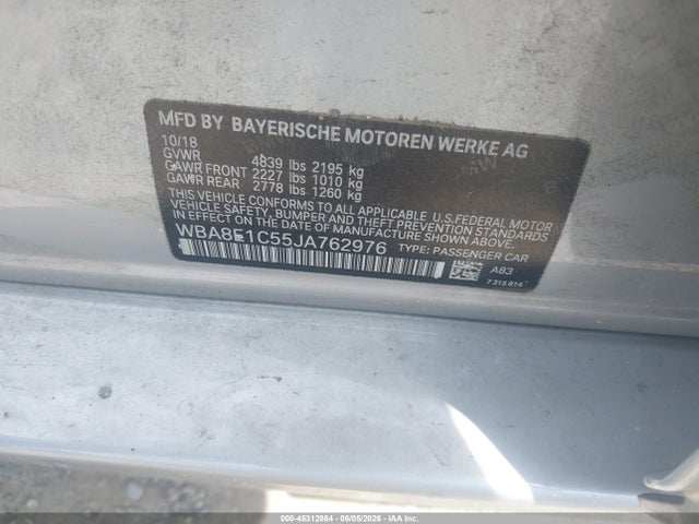 2018 Bmw 330e Iperformance მანქანა იყიდება აუქციონზე, vin: WBA8E1C55JA762976, აუქციონის ნომერი: 45312864
