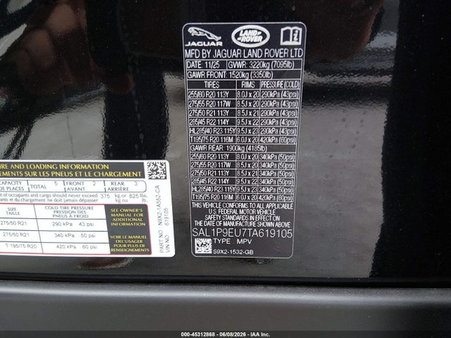 SAL1P9EU7TA619105 Land Rover Range Rover Sport P360 Se