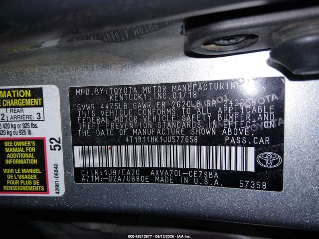 4T1B11HK1JU577658 Toyota CAMRY SE