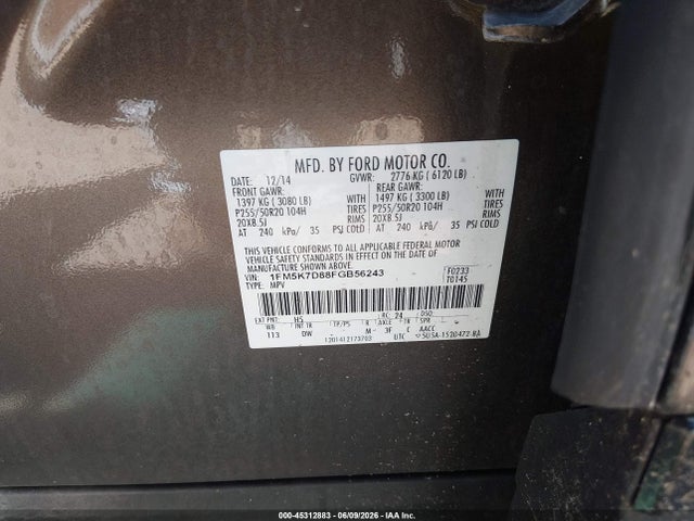 Aukcja sprzedaży 2015 Ford Explorer Xlt, vin: 1FM5K7D88FGB56243, numer aukcji: 45312883