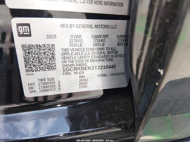 Продаж на аукціоні авто 2026 Chevrolet Silverado 1500 4wd  Standard Bed Custom, vin: 1GCRKBEK2TZ210445, номер лоту: 45312895