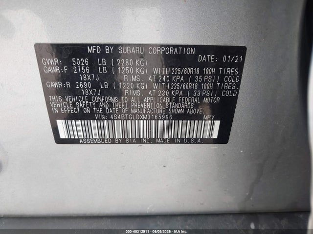 Продажа на аукционе авто 2021 Subaru Outback Onyx Edition Xt, vin: 4S4BTGLDXM3165996, номер лота: 45312911