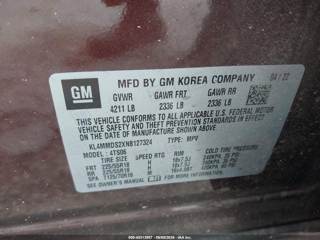 Aukcja sprzedaży 2022 Buick Encore Gx Fwd Select, vin: KL4MMDS2XNB127324, numer aukcji: 45312957