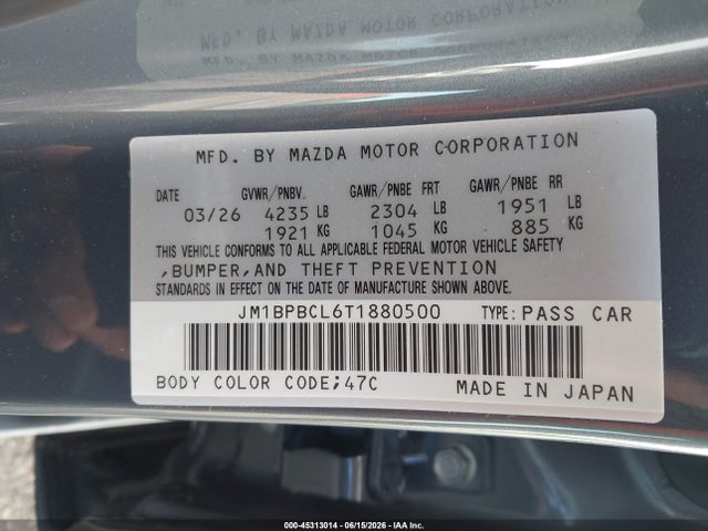 Aukcja sprzedaży 2026 Mazda Mazda3 2.5 S Carbon Edition, vin: JM1BPBCL6T1880500, numer aukcji: 45313014