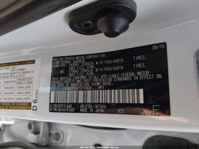 Aukcja sprzedaży 2015 Lexus Gx 460, vin: JTJBM7FX6F5117424, numer aukcji: 45313079