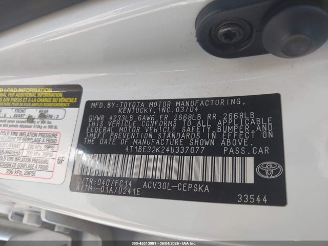 Aukcja sprzedaży 2004 Toyota Camry Se, vin: 4T1BE32K24U337077, numer aukcji: 45313081