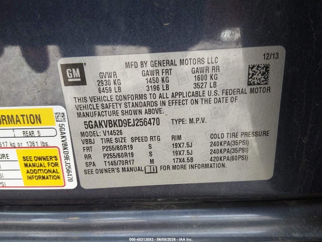 5GAKVBKD9EJ256470 Buick Enclave Leather