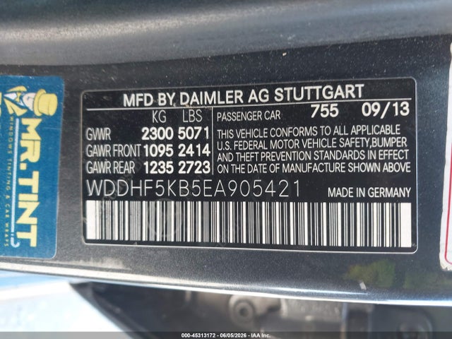 45313172 :رقم المزاد ، WDDHF5KB5EA905421 vin ، 2014 Mercedes-benz E 350 مزاد بيع