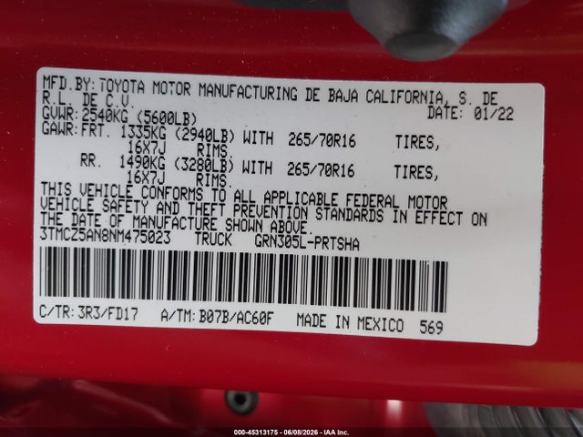 3TMCZ5AN8NM475023 Toyota Tacoma Trd Off Road