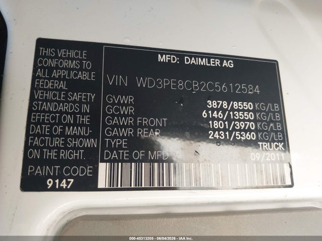 Продаж на аукціоні авто 2012 Mercedes-benz Sprinter 2500 High Roof, vin: WD3PE8CB2C5612584, номер лоту: 45313205