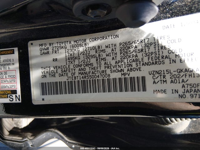 Продажа на аукционе авто 2005 Toyota 4runner Sr5 Sport V8, vin: JTEBT14R550047008, номер лота: 45313243
