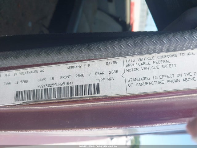 Продажа на аукционе авто 1990 Volkswagen Vanagon Bus, vin: WV2YB0259LH051641, номер лота: 45313261