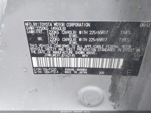 JTMRJREV1JD162145 Toyota Rav4 Hybrid Xle