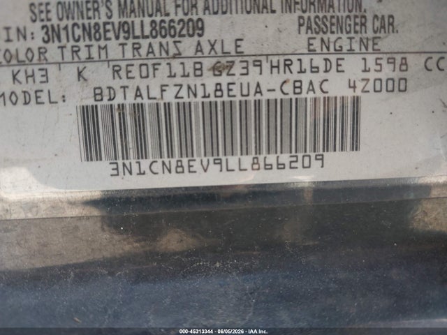 Aukcja sprzedaży 2020 Nissan Versa Sv Xtronic Cvt, vin: 3N1CN8EV9LL866209, numer aukcji: 45313344