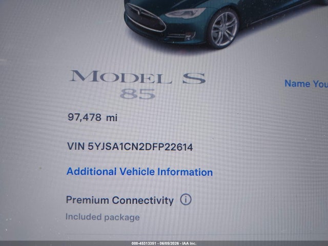 Aukcja sprzedaży 2013 Tesla Model S, vin: 5YJSA1CN2DFP22614, numer aukcji: 45313351