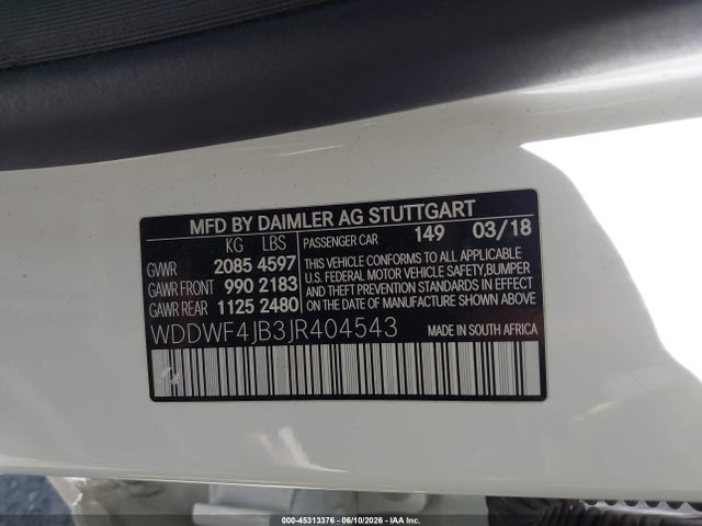 Aukcja sprzedaży 2018 Mercedes-benz C 300, vin: WDDWF4JB3JR404543, numer aukcji: 45313376