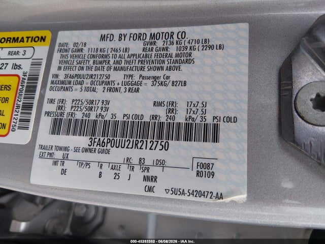 3FA6P0UU2JR212750 Ford Fusion Hybrid S
