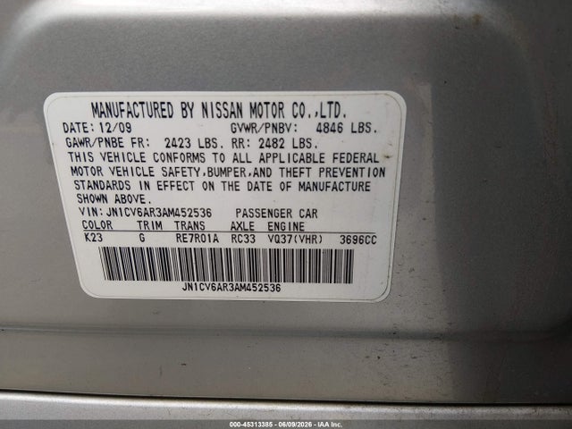 Продажа на аукционе авто 2010 Infiniti G37x, vin: JN1CV6AR3AM452536, номер лота: 45313385