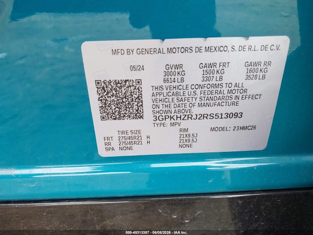 Aukcja sprzedaży 2024 Honda Prologue Elite, vin: 3GPKHZRJ2RS513093, numer aukcji: 45313387