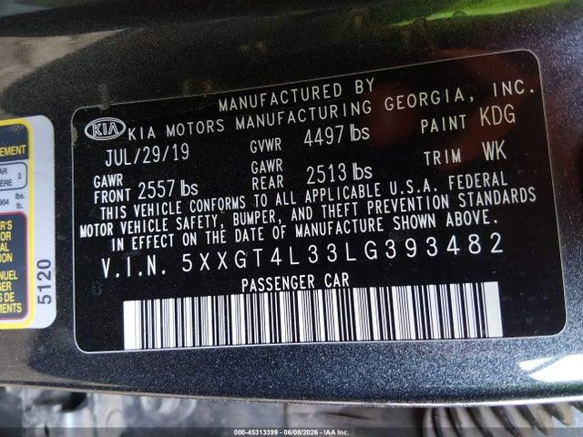KIA Optima Lx 2020 5XXGT4L33LG393482 Image 9