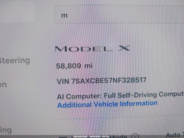 Продажа на аукционе авто 2022 Tesla Model X Dual Motor All-wheel Drive, vin: 7SAXCBE57NF328517, номер лота: 45313428