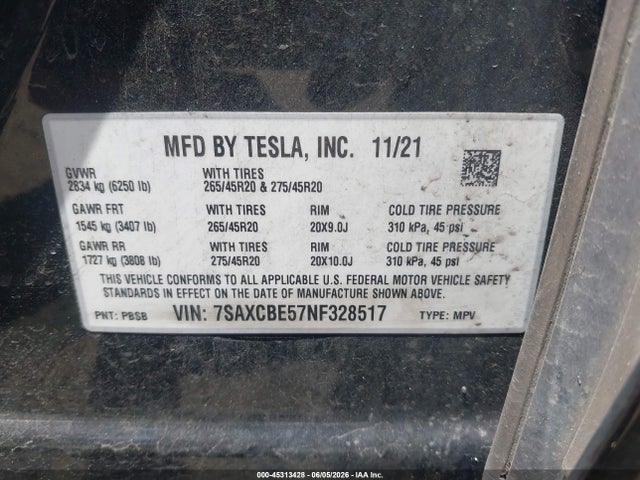 Продажа на аукционе авто 2022 Tesla Model X Dual Motor All-wheel Drive, vin: 7SAXCBE57NF328517, номер лота: 45313428