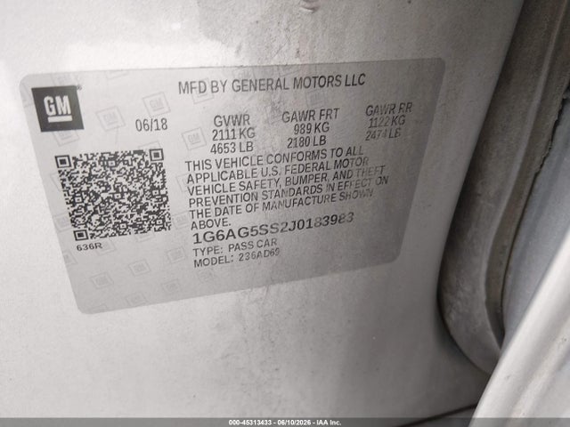Продажа на аукционе авто 2018 Cadillac Ats Premium Luxury, vin: 1G6AG5SS2J0183983, номер лота: 45313433