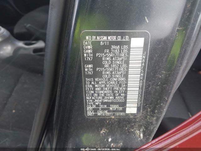 Продаж на аукціоні авто 2011 Nissan Juke S, vin: JN8AF5MR6BT022003, номер лоту: 45313449