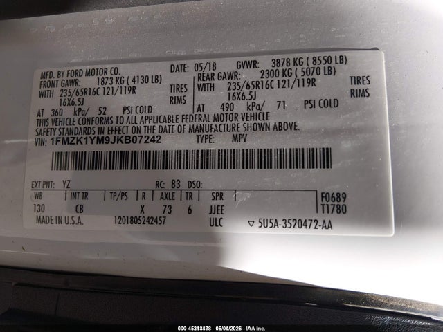 1FMZK1YM9JKB07242 Ford Transit-150 Xl