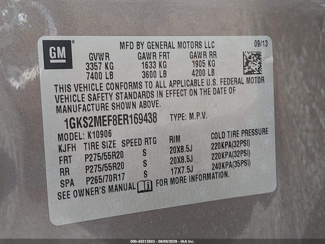 2014 Gmc Yukon Xl 1500 Denali მანქანა იყიდება აუქციონზე, vin: 1GKS2MEF8ER169438, აუქციონის ნომერი: 45313503