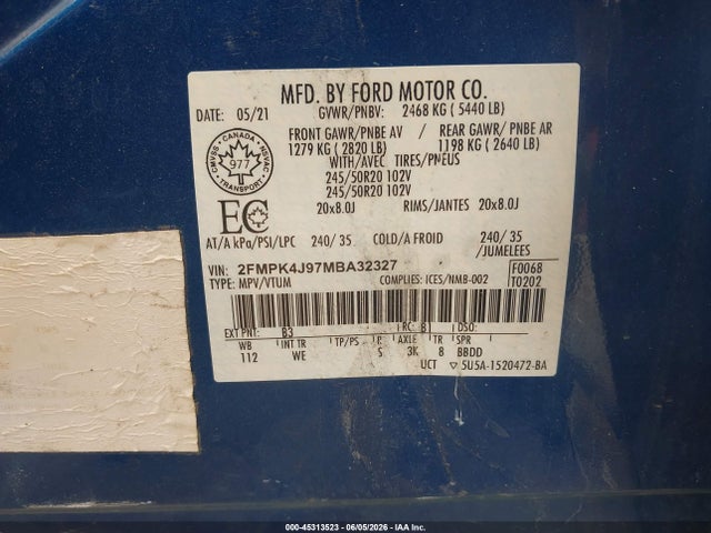 2FMPK4J97MBA32327 Ford Edge St Line