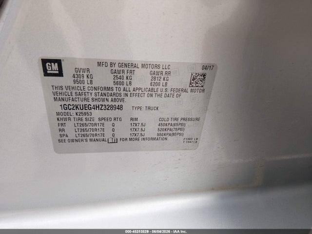 1GC2KUEG4HZ328948 Chevrolet Silverado 2500hd Wt