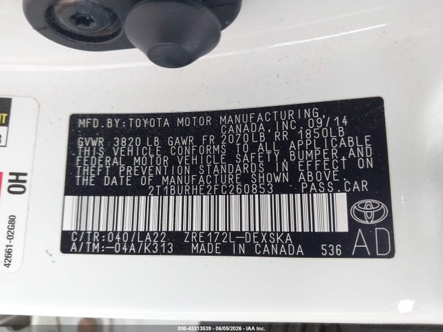 Aukcja sprzedaży 2015 Toyota Corolla S Premium, vin: 2T1BURHE2FC260853, numer aukcji: 45313539