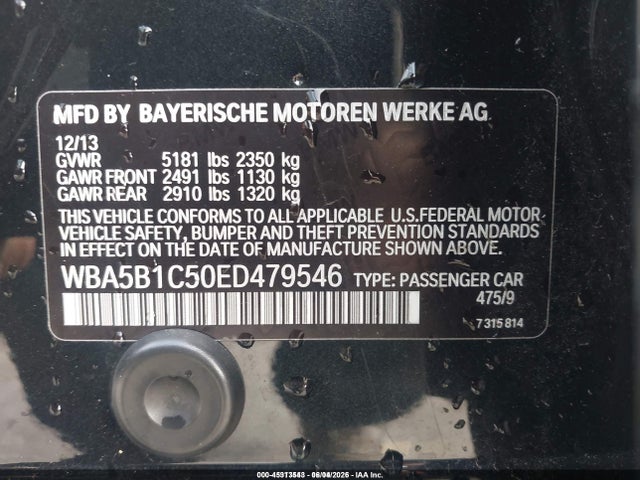 Продаж на аукціоні авто 2014 Bmw 535i, vin: WBA5B1C50ED479546, номер лоту: 45313543